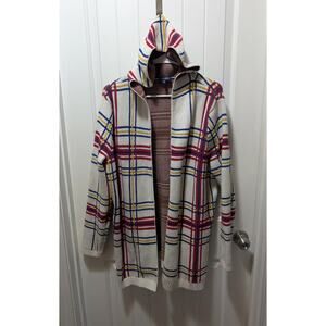 Chaps Long Sweater Cardigan Hooded Multicolor Plaid Women's Size XXL
